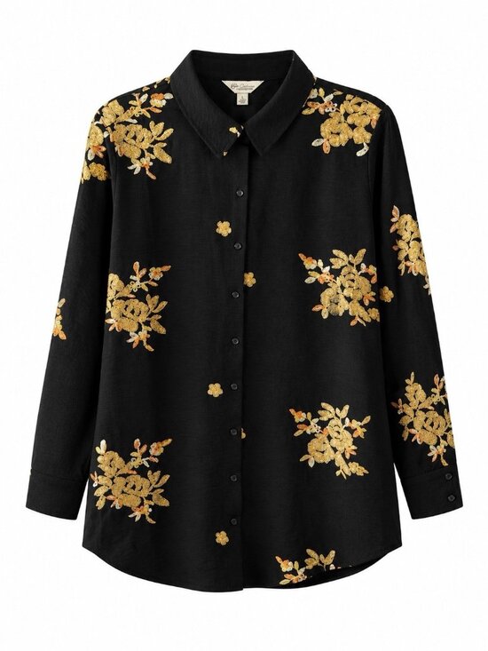 Cato Tops - Cato Women Collection Limited Edition Embroidered Tunic Top Black Size Large